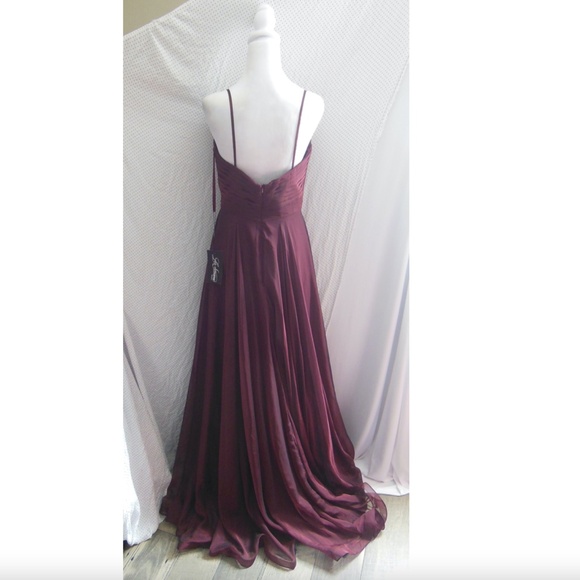 NWT LA FEMME Garnet CHIFFON Pleated Bodice HIGH Slit EVENING Dress BALL GOWN 6 - Picture 10 of 12